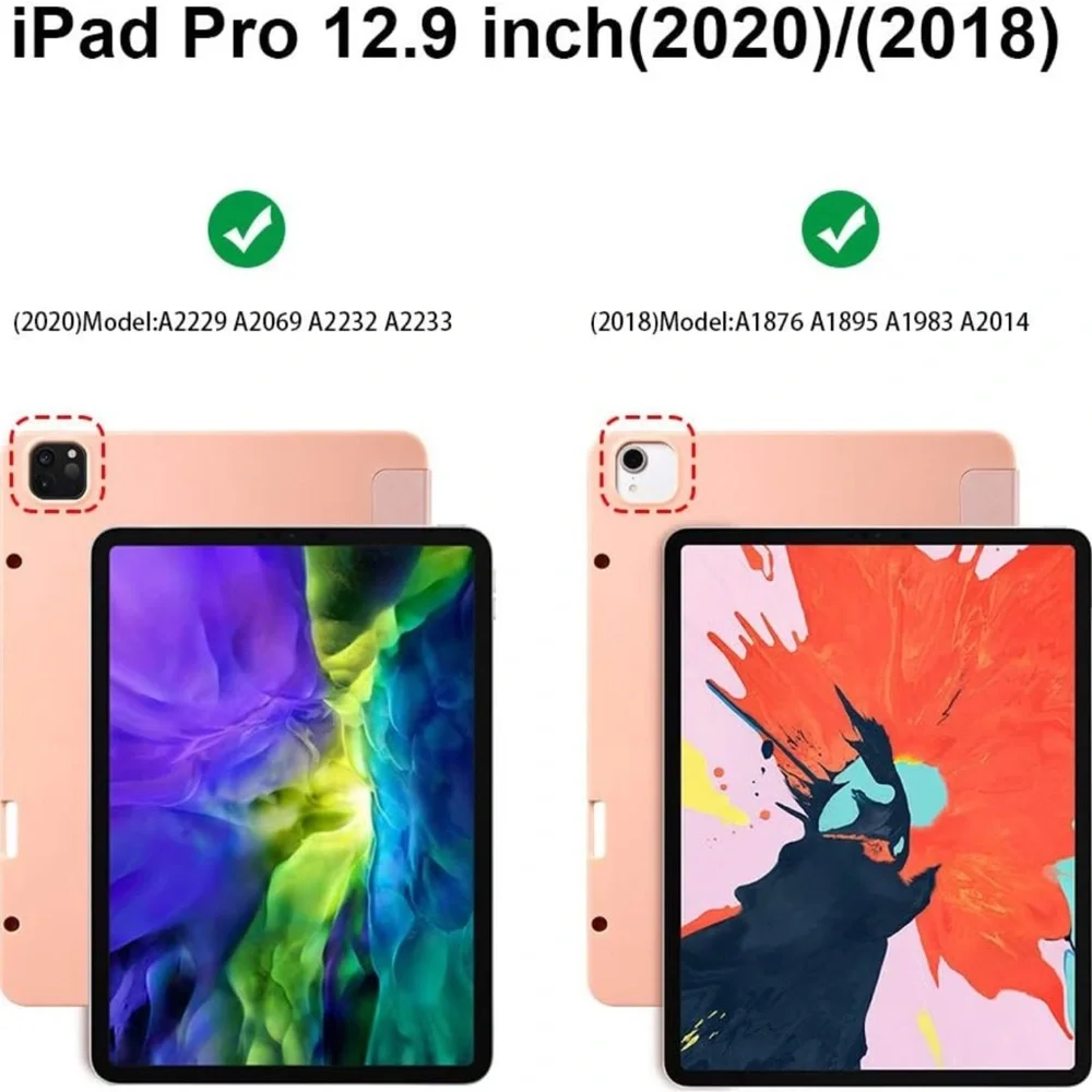 New!Case for iPad Pro 12.9 3rd/4th Gen) with Apple pencil, charging holder- Pink